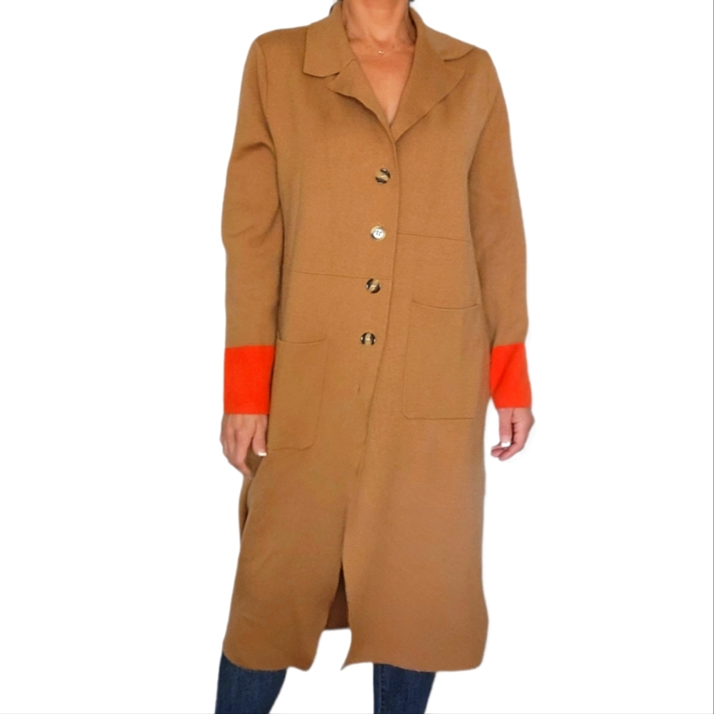 Roolee Long Sleeve Cardigan Button up Large Orange Cuffs